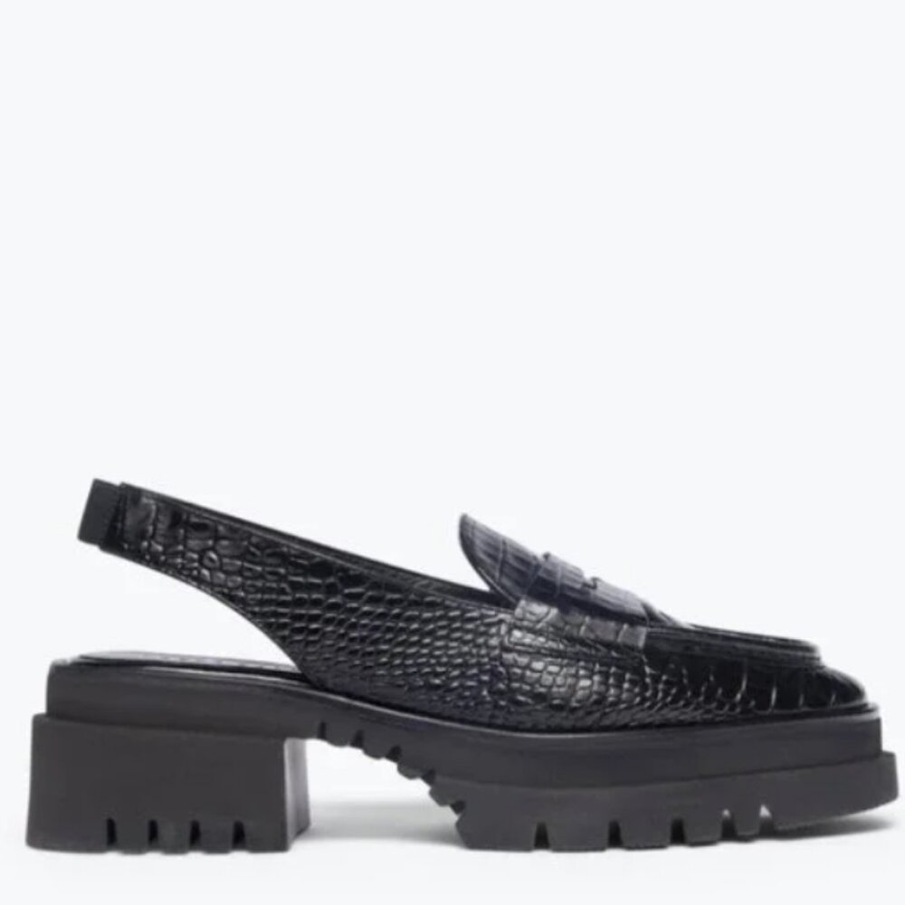 Freda Salvador Black Croc Leather Slingback Flats Women's US 7